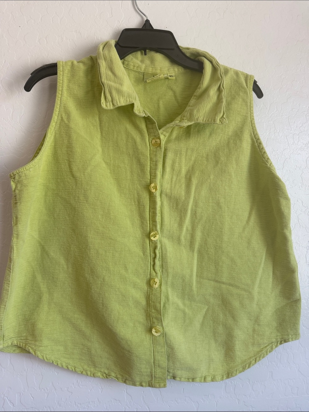 Sleeveless XL Button-Up Shirt tank Green vtg 90s collared coastal grandma artsy